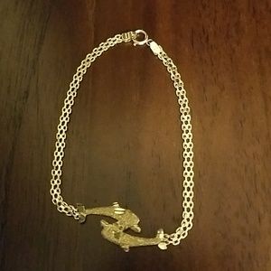14K Gold 7" double dolphins bracelet